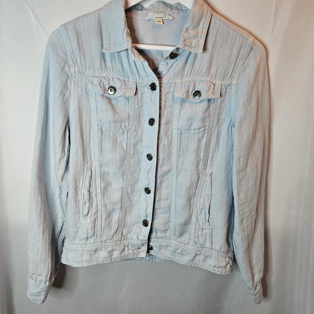 Dylan Blue Denim Look Button Trucker Jacket Women's Size XSmall 100% Linen